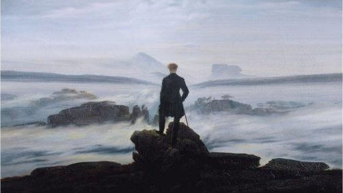 Georg Wilhelm Friedrich Hegel na skarpie patrzy na wzburzone morze