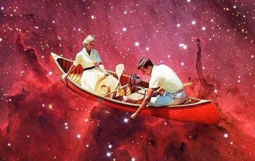 Para na łodzie wśród gwiazd