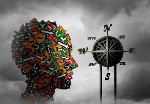 Profil mężczyzny i różne symbole