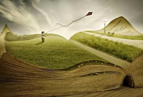 Chłopiec puszcza latawiec na otwartej książce = terapia z użyciem metafor