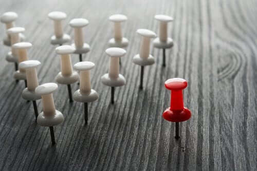 Białe pinezki i jedna czerwona